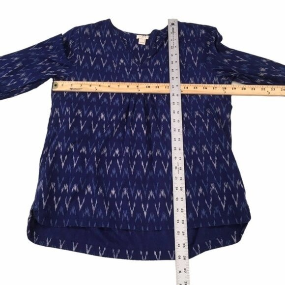 J Crew V Neck Blouse Top Blue Ikat Women Small - Picture 4 of 10